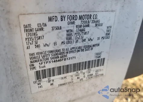 2006 Ford F150 z USA, uszkodzony, nr VIN 1FTPX14546FB13171